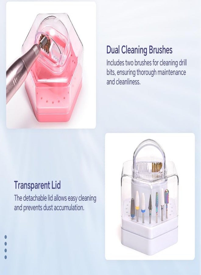 Rolabling 2 in 1 Nail Drill Bit Holder & Cleaner Brush Case 24 Holes Dustproof Storage Organizer for Nail Tech, Manicure/Pedicure Tools with Dust Collector (Pink) - Image 4